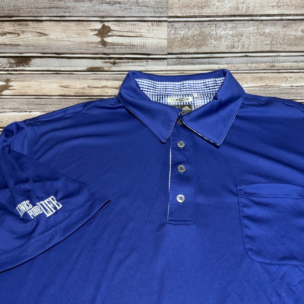 Adidas Polo Shirt Mens Large Blue Climacool Short Sleeve Pocket Links For Life